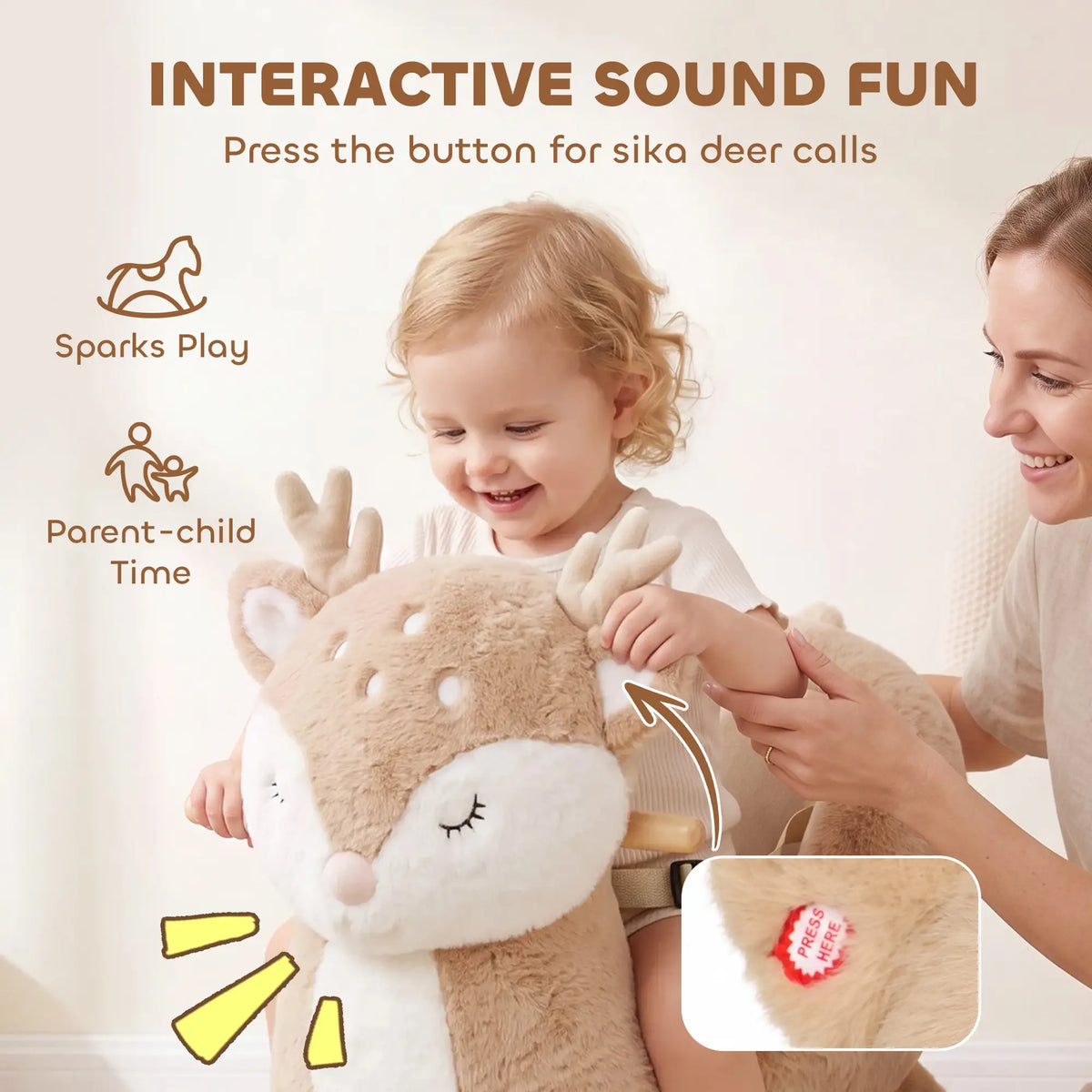 Toddler Rocking Horse, Deer Sound Seat Belt Rocking Stopper, Brown, Brown Rocking Horses at Gallery Canada