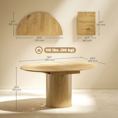 Extendable Kitchen Table, 43.5"-59", Natural Wood Finish, Natural Wood Dining Tables at Gallery Canada