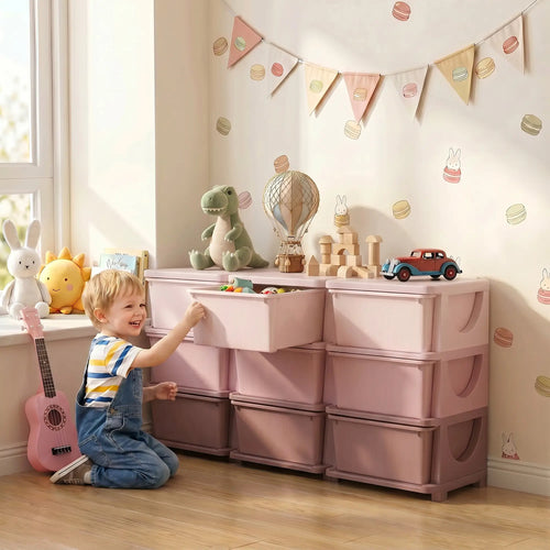 3 Tier Toy Organizer, 9 Plastic Drawers, Pink