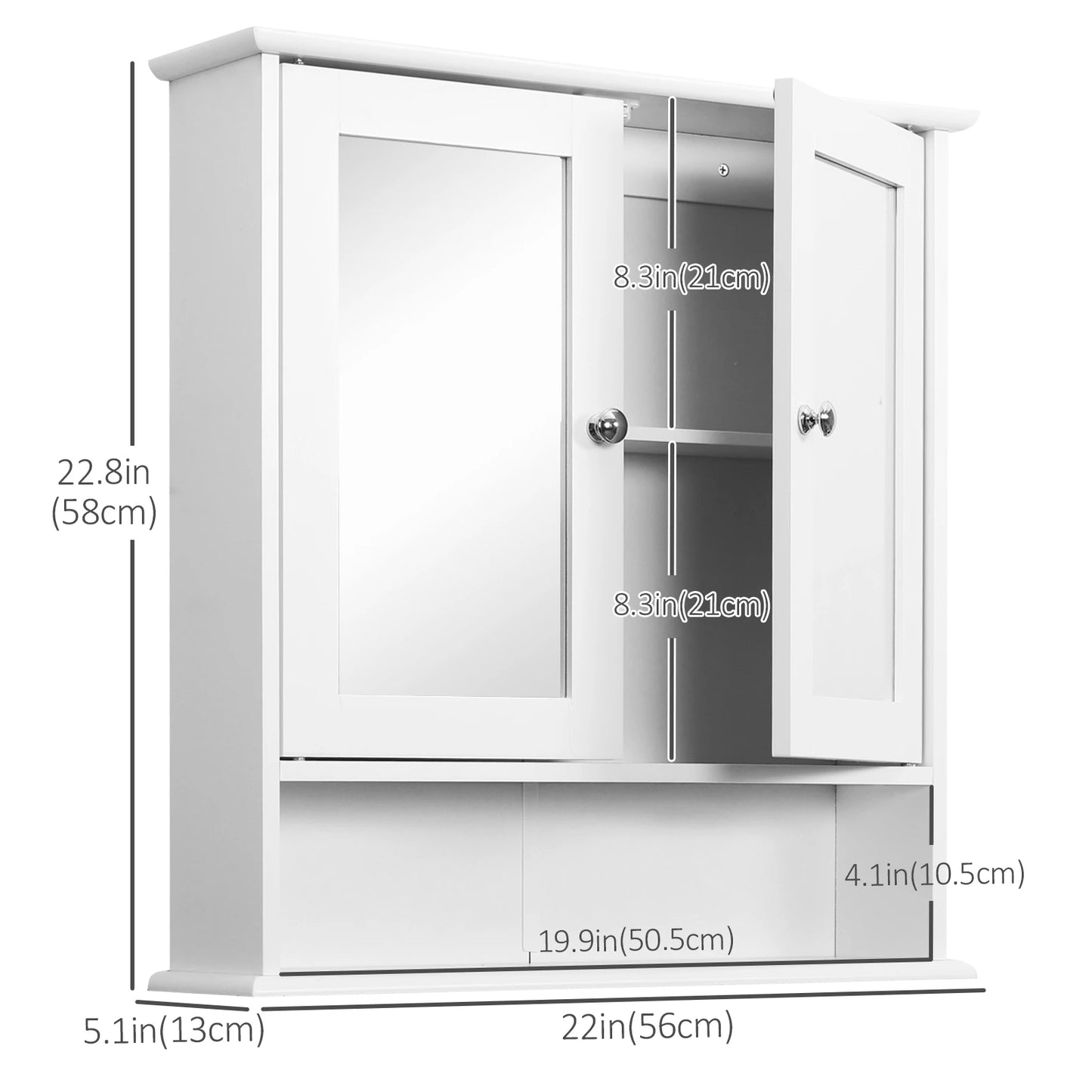 Wall-Mounted Medicine Cabinet, Double Doors, Adjustable Shelf, White Mirror Medicine Cabinets at Gallery Canada