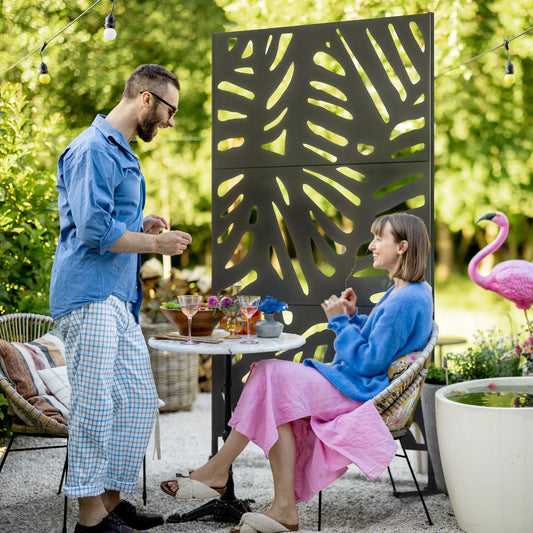 Freestanding Outdoor Privacy Screen, Metal Divider for Garden, Backyard, Black Side Awnings Black at Gallery Canada