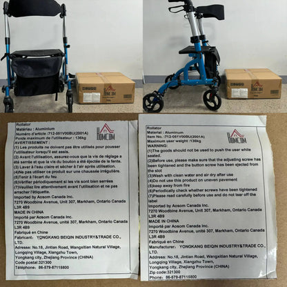 Rollator Walker, 8'' Wheels, Padded Seat, Backrest, Storage Bag, Blue Knee Walker & Wheelchair Ramps at Gallery Canada