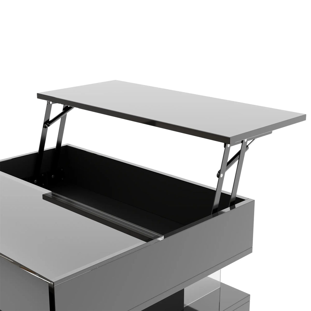 Glass Top LED Coffee Table, Storage Drawer, Adjustable Height, 26" L x 21.5" W x 21.5" H, Black Coffee Tables at Gallery Canada