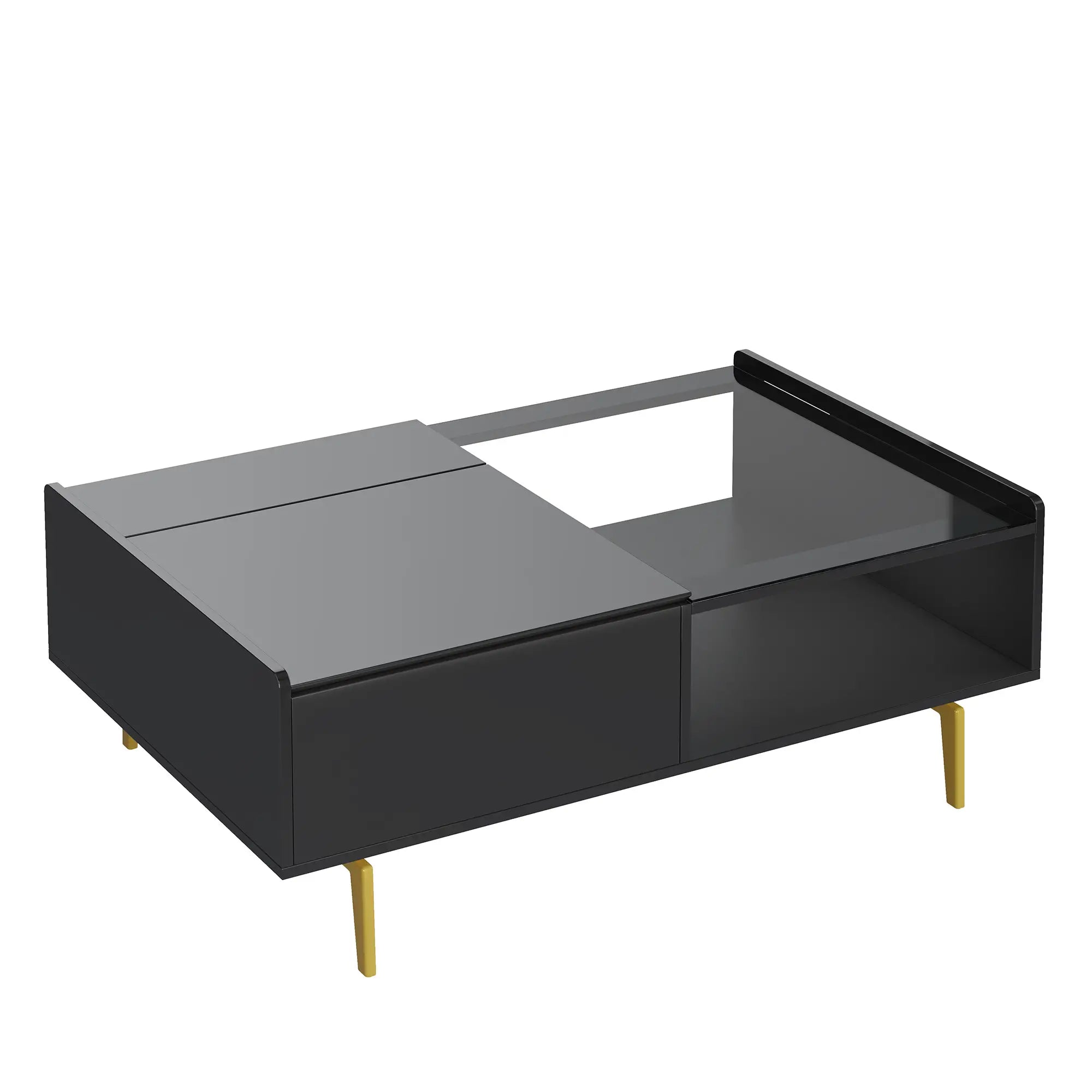 LED Coffee Table, Glass Top, Adjustable Height, Storage, 43.5