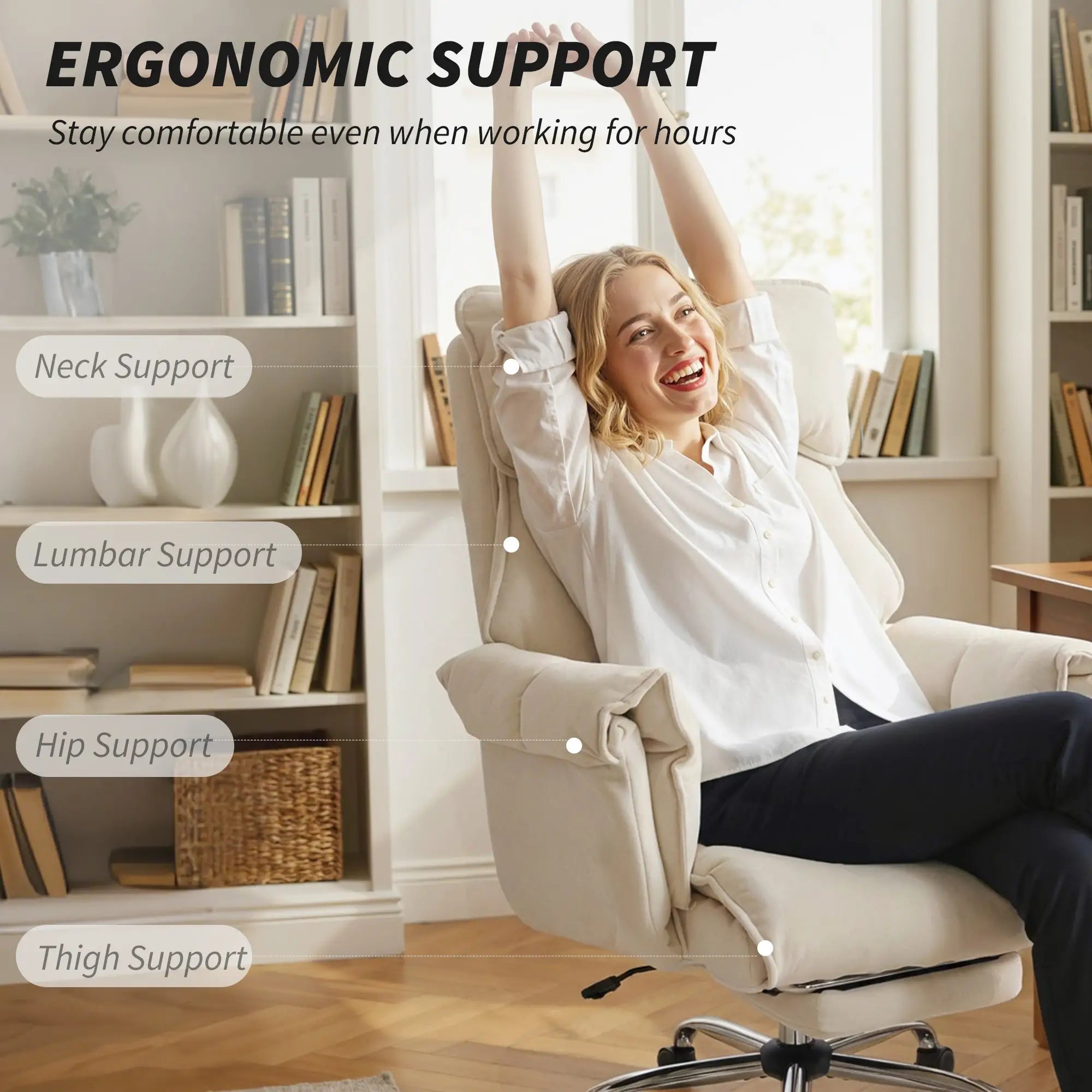 Desk Chair With Footrest, Adjustable Backrest, Cream White, Cream White Executive & Manager Chairs at Gallery Canada