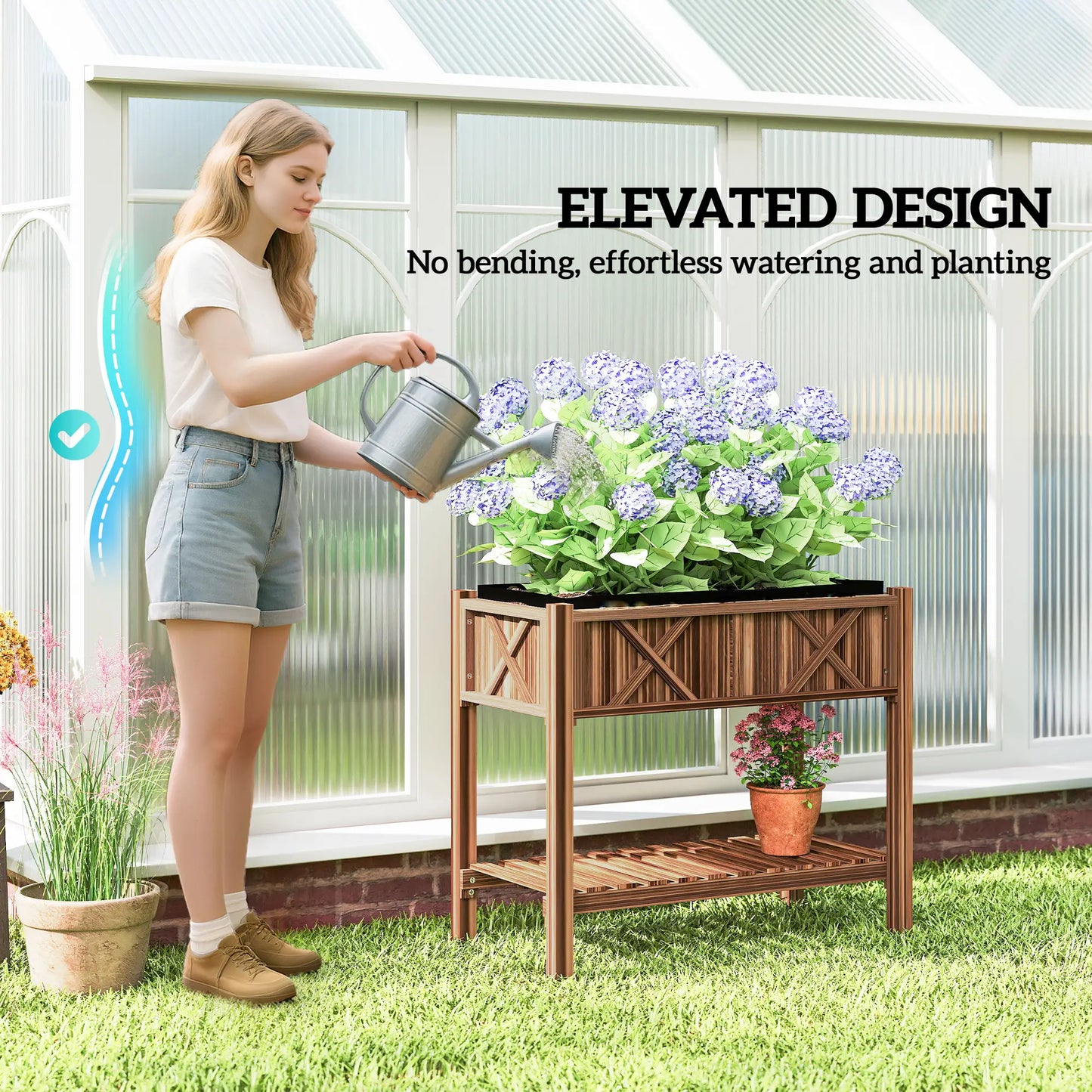 Wooden Raised Garden Bed, Elevated Planter Box, 34"x18"x30", Carbonized Raised Garden Beds at Gallery Canada