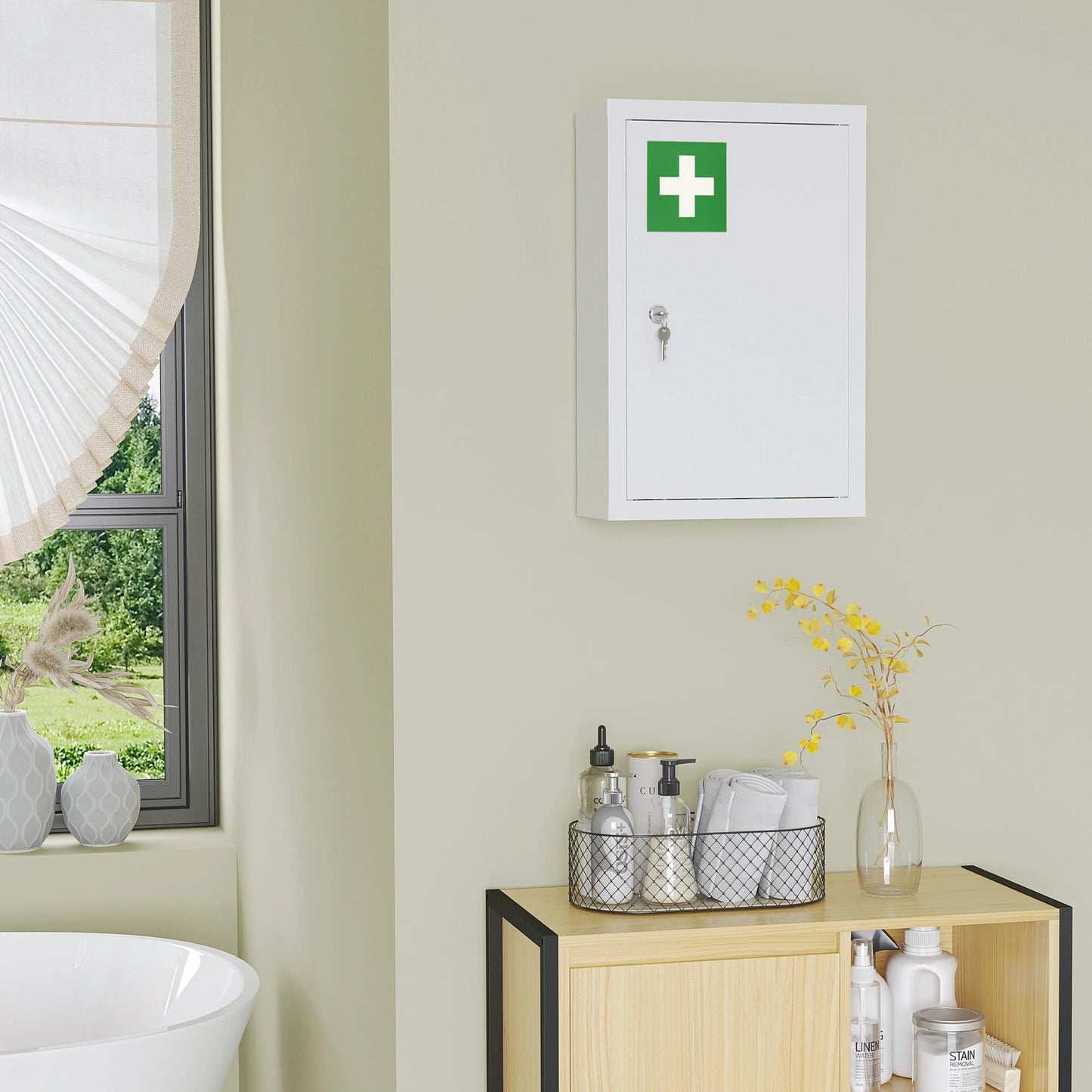 Lockable Medicine Cabinet, 3 Tier Steel Wall Box, 2 Keys, White Mirror Medicine Cabinets at Gallery Canada