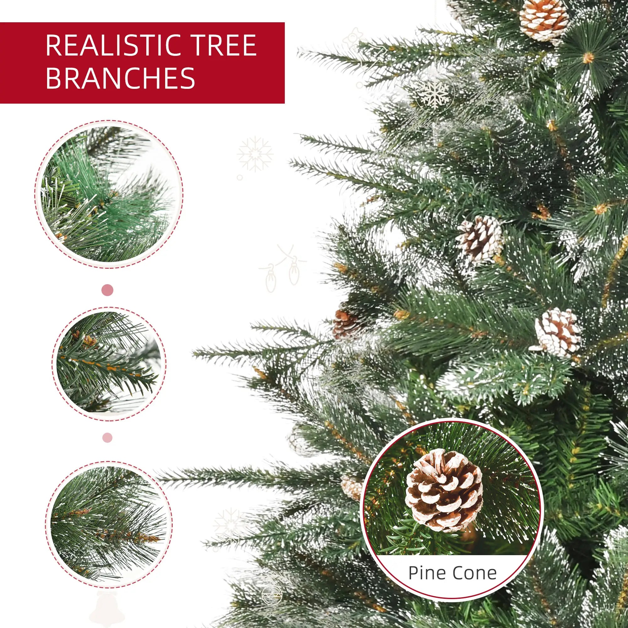 6FT Artificial Christmas Snow Pine Tree, Pinecone Decor, Green Artificial Christmas Trees at Gallery Canada