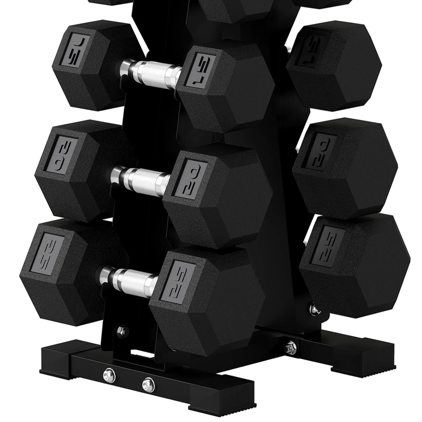 Hex Dumbbell Set with Rack, 150lbs Rubber-Coated, Non-Slip Handles, Rubber-Coated Dumbbells & Barbells at Gallery Canada