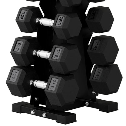 Hex Dumbbell Set with Rack, 150lbs Rubber-Coated, Non-Slip Handles, Rubber-Coated Dumbbells & Barbells at Gallery Canada