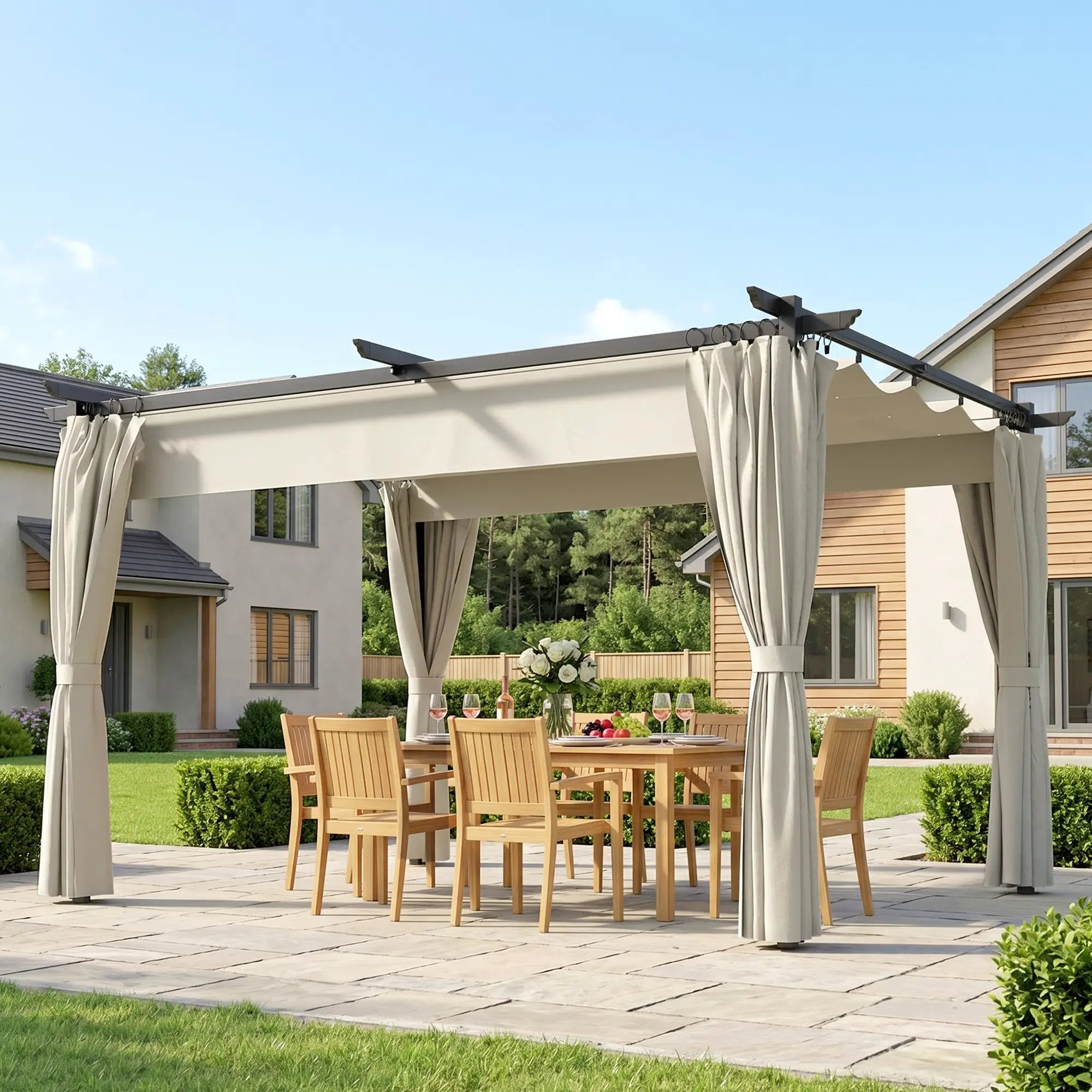 10' x 13' Pergola With Retractable Canopy, Curtains, UPF30+ Sun Shade Pergolas at Gallery Canada