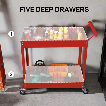 2 Tier Rolling Tool Cart With Wheels, Red Tool Organizers at Gallery Canada