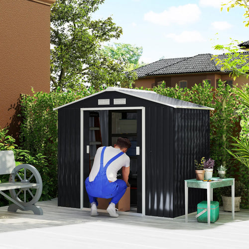 7' x 4' x 6' Garden Storage Shed, Metal Tool House, Dark Grey