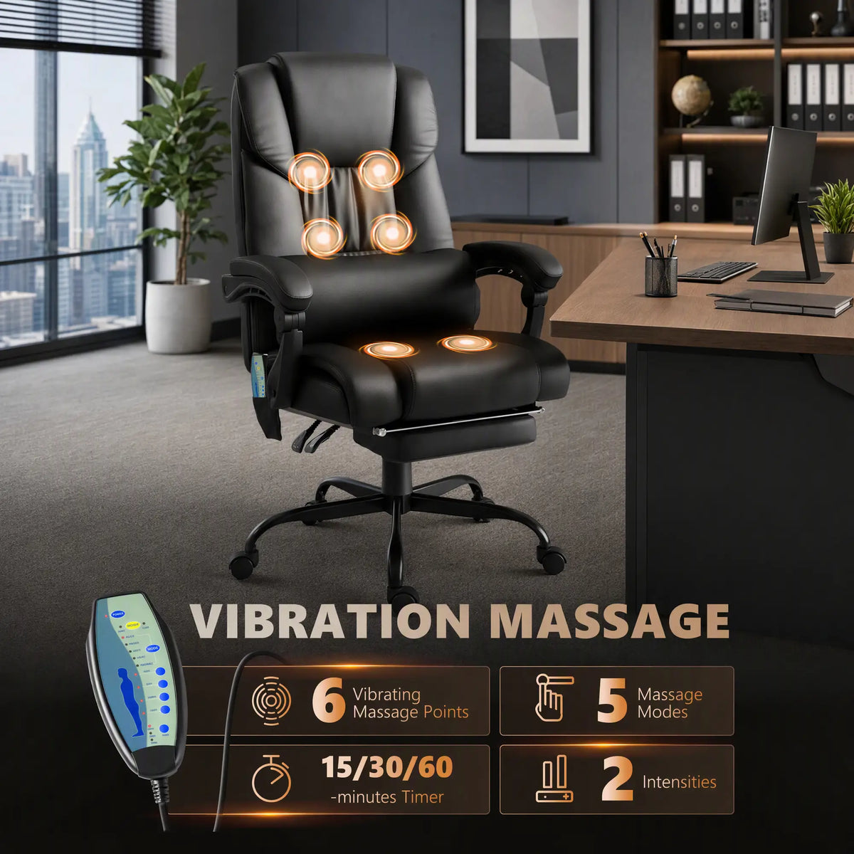 6-Point Vibration Massage Chair, Height Adjustable, Reclining, Black Massage Chairs at Gallery Canada
