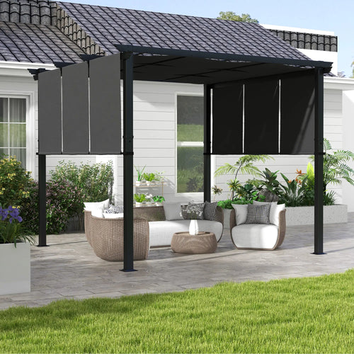 10' x 10' Metal Pergola, Retractable Canopy, Charcoal Grey