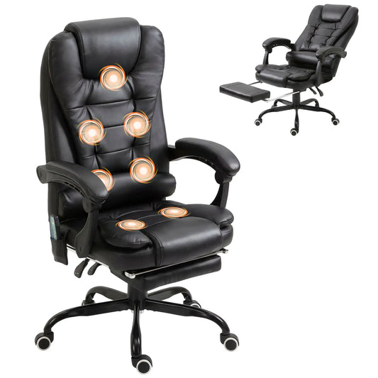 7-Point Vibrating Massage Chair, Reclining Office Chair, Footrest, Black Massage Chairs Black at Gallery Canada