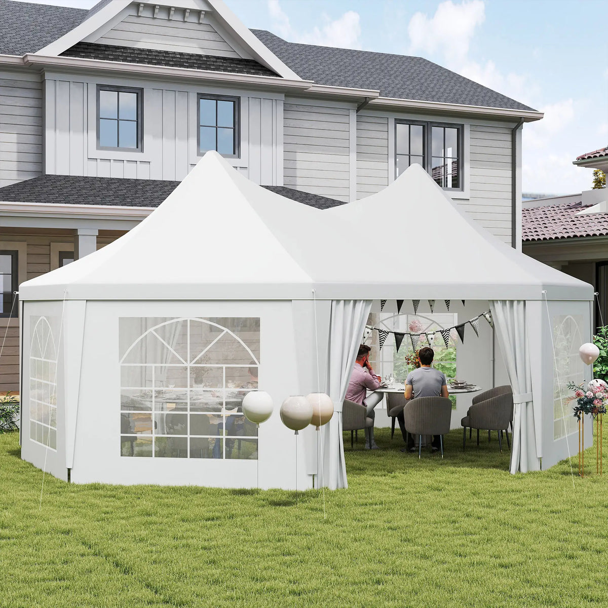 16' x 22' White High Peak Octagonal Wedding Tent, Removable Walls, White