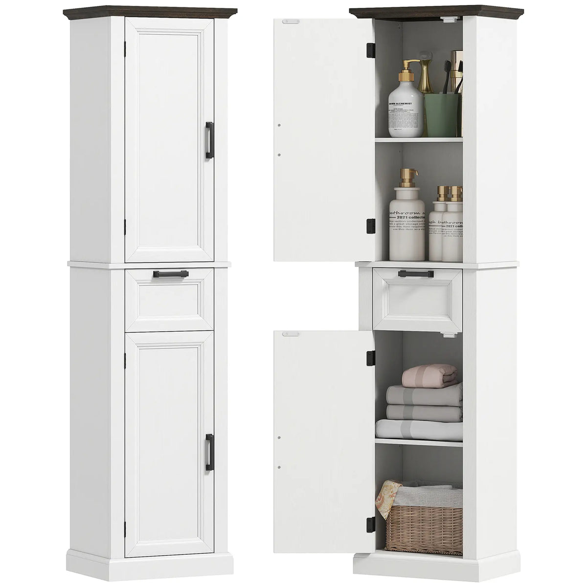 65" Tall Bathroom Storage Cabinet, Freestanding Farmhouse Slim, White Freestanding Bathroom Cabinets at Gallery Canada
