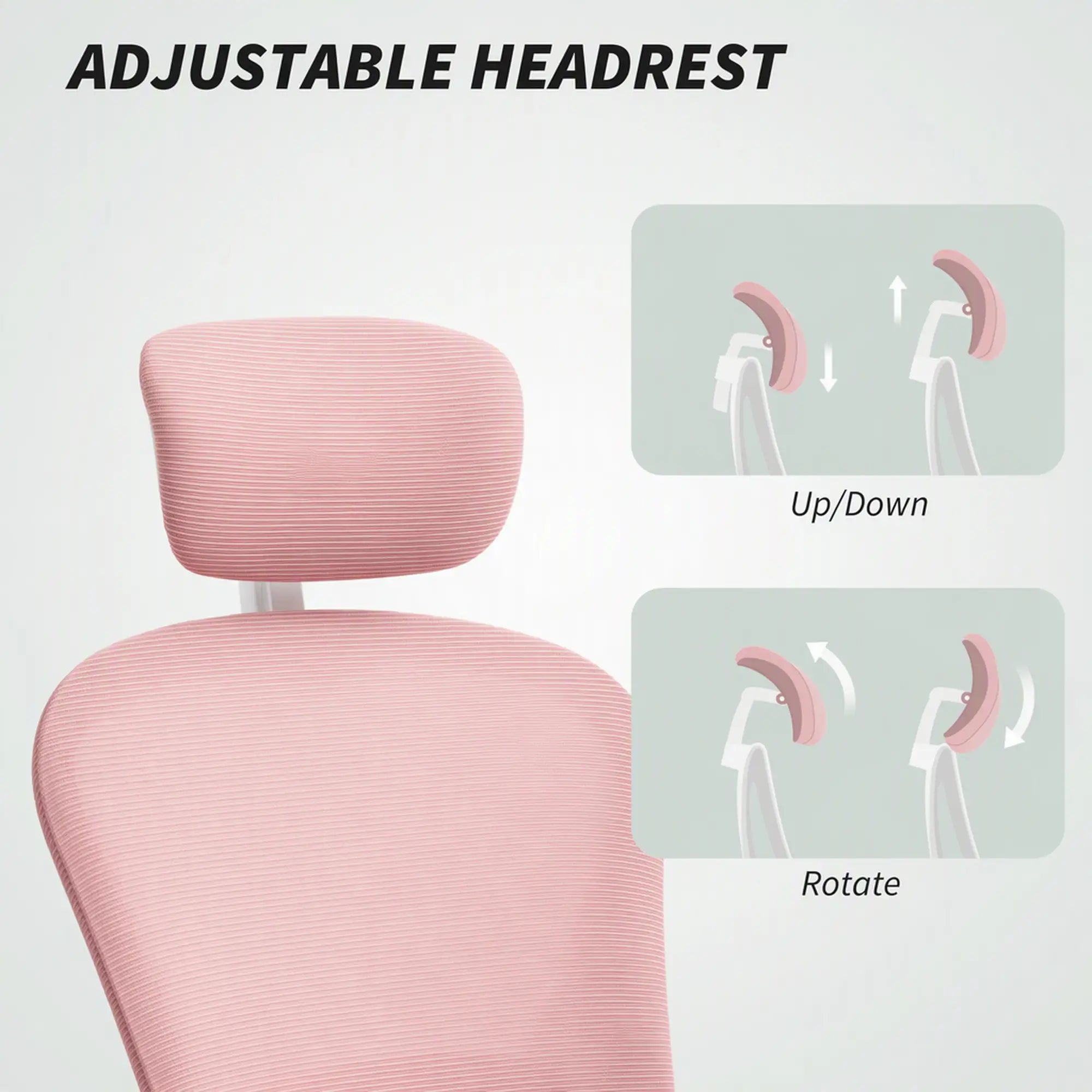Mesh Office Chair, Adjustable Headrest, 4D Lumbar Support, Flip-Up Arm, Pink Office Chairs at Gallery Canada