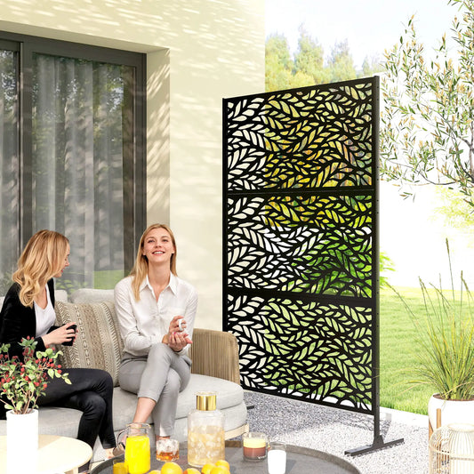 Metal Outdoor Privacy Screen, Freestanding, 78" X 48", Black, Black Side Awnings Black at Gallery Canada