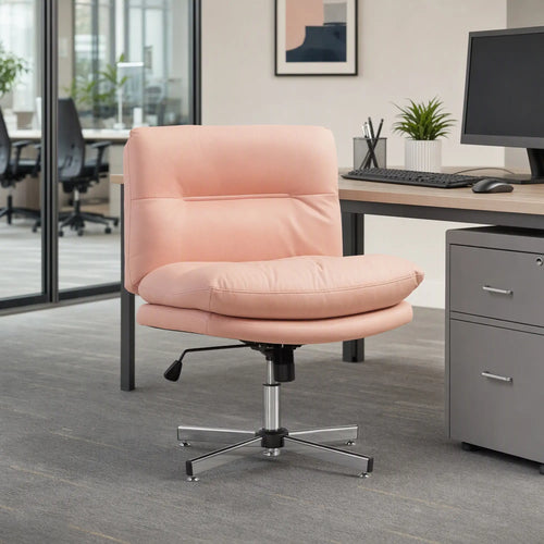 Armless Office Chair, Adjustable Height, Tilt Function, Pink