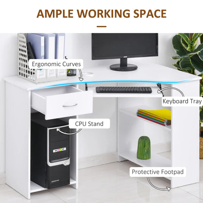 L-Shaped Desk With Keyboard Tray, Shelves, Drawer, CPU Stand, White Computer Desks at Gallery Canada