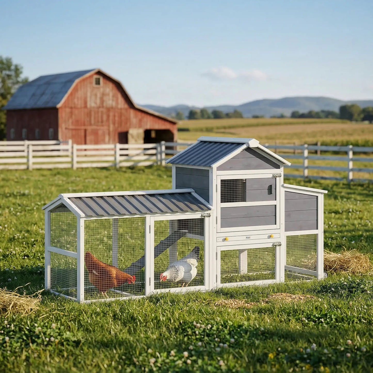 Mobile Chicken Coop With Wheels, 80" L, Wooden Hen House With Run Chicken Coops at Gallery Canada