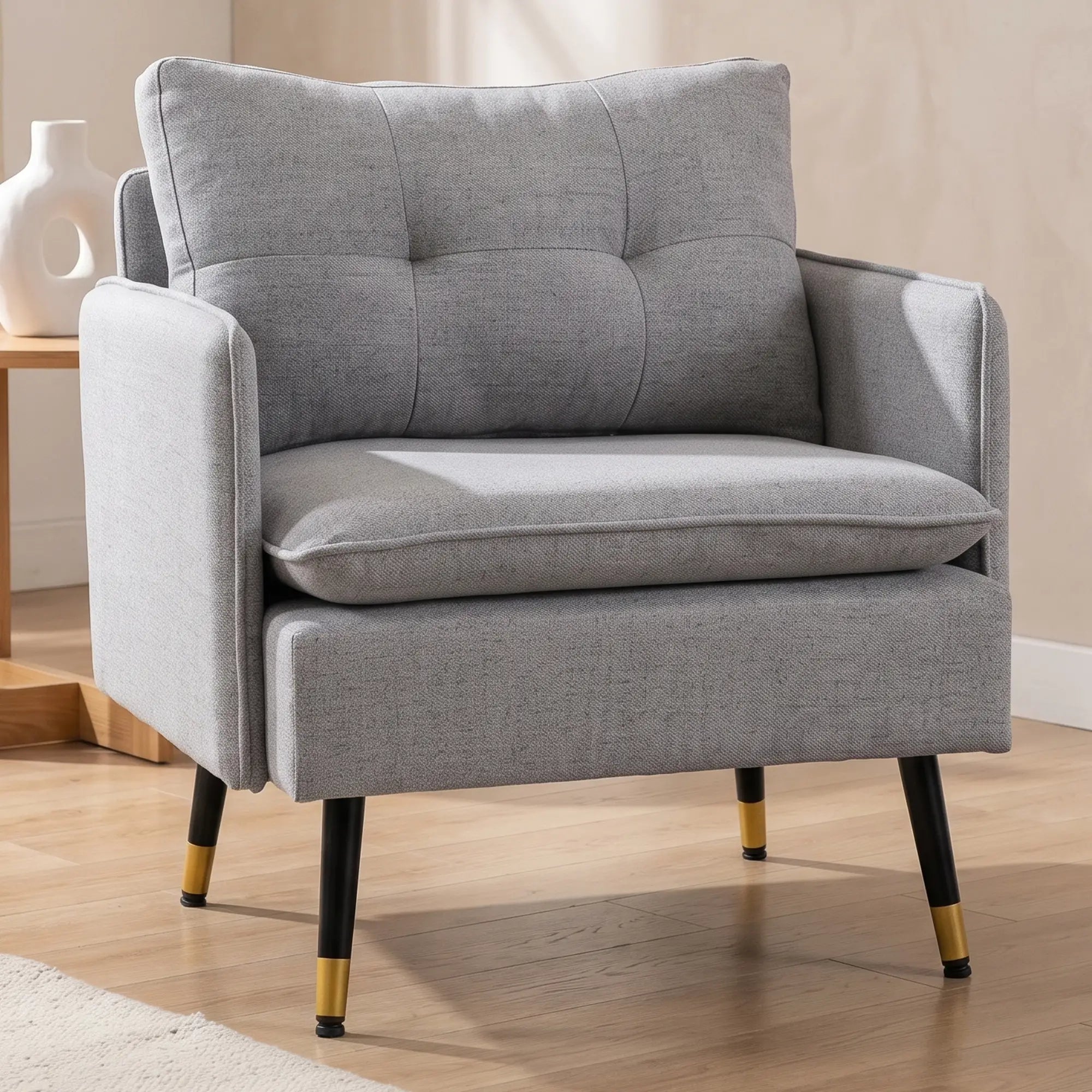 Modern Armchair, Upholstered Accent Chair, Tufted Back, Steel Legs, Grey Accent Chairs at Gallery Canada