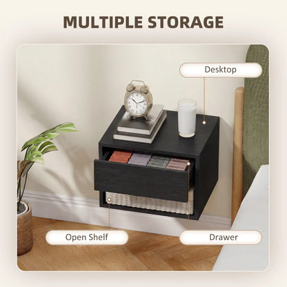 Floating Nightstand Set of 2, Wall Mounted Bedside Table with Drawer, Black Bedside Tables at Gallery Canada