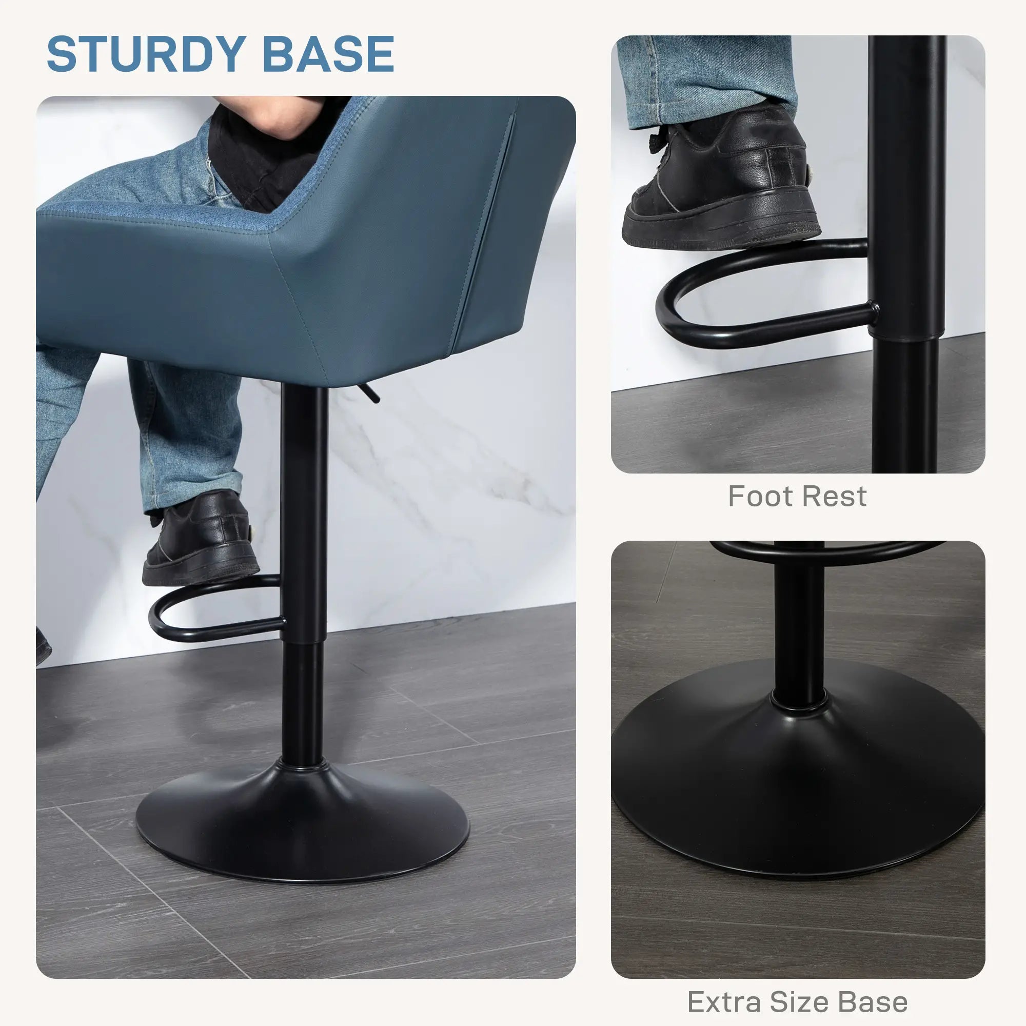 Swivel Barstools Set of 2, Adjustable with Footrest, Dark Blue Bar Stools at Gallery Canada