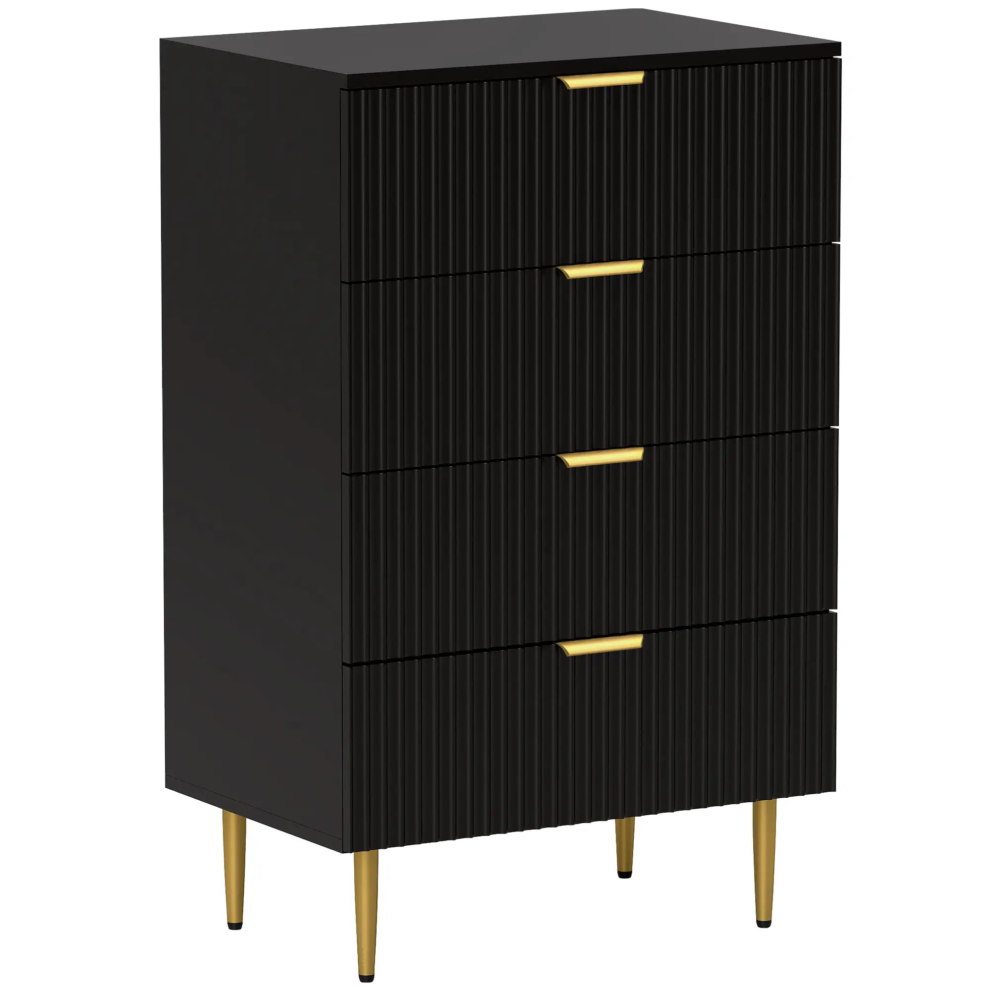Modern 4 Drawer Dresser, Black with Gold Legs, Bedroom Chest, Black, Gold Storage Cabinets at Gallery Canada