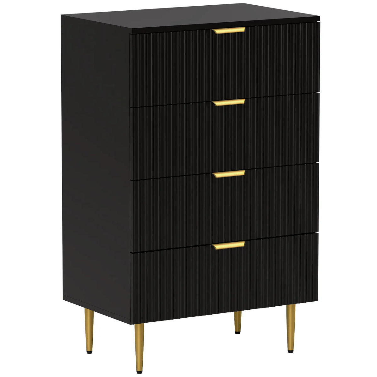 Modern 4 Drawer Dresser, Black with Gold Legs, Bedroom Chest, Black, Gold Storage Cabinets at Gallery Canada