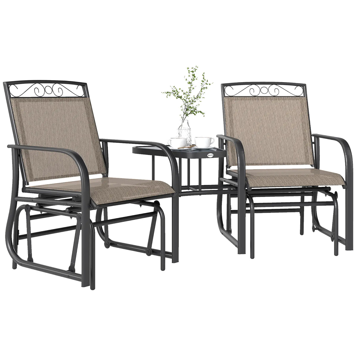 Outdoor Glider Bench With Coffee Table, Patio 2-Seat Rocking Chair, Brown Outdoor Gliders at Gallery Canada