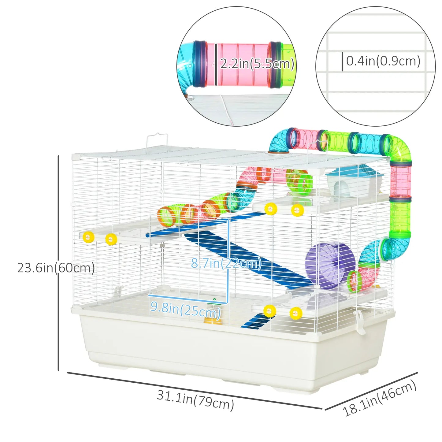 31" Large Hamster Cage, Small Animal House, Tunnel Tube System, White Hamster Cages at Gallery Canada