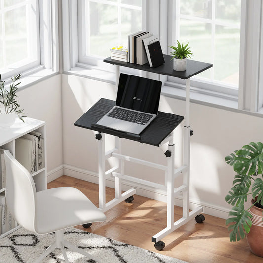 Height Adjustable Standing Desk with Wheels, Black Computer Desks Black, White at Gallery Canada