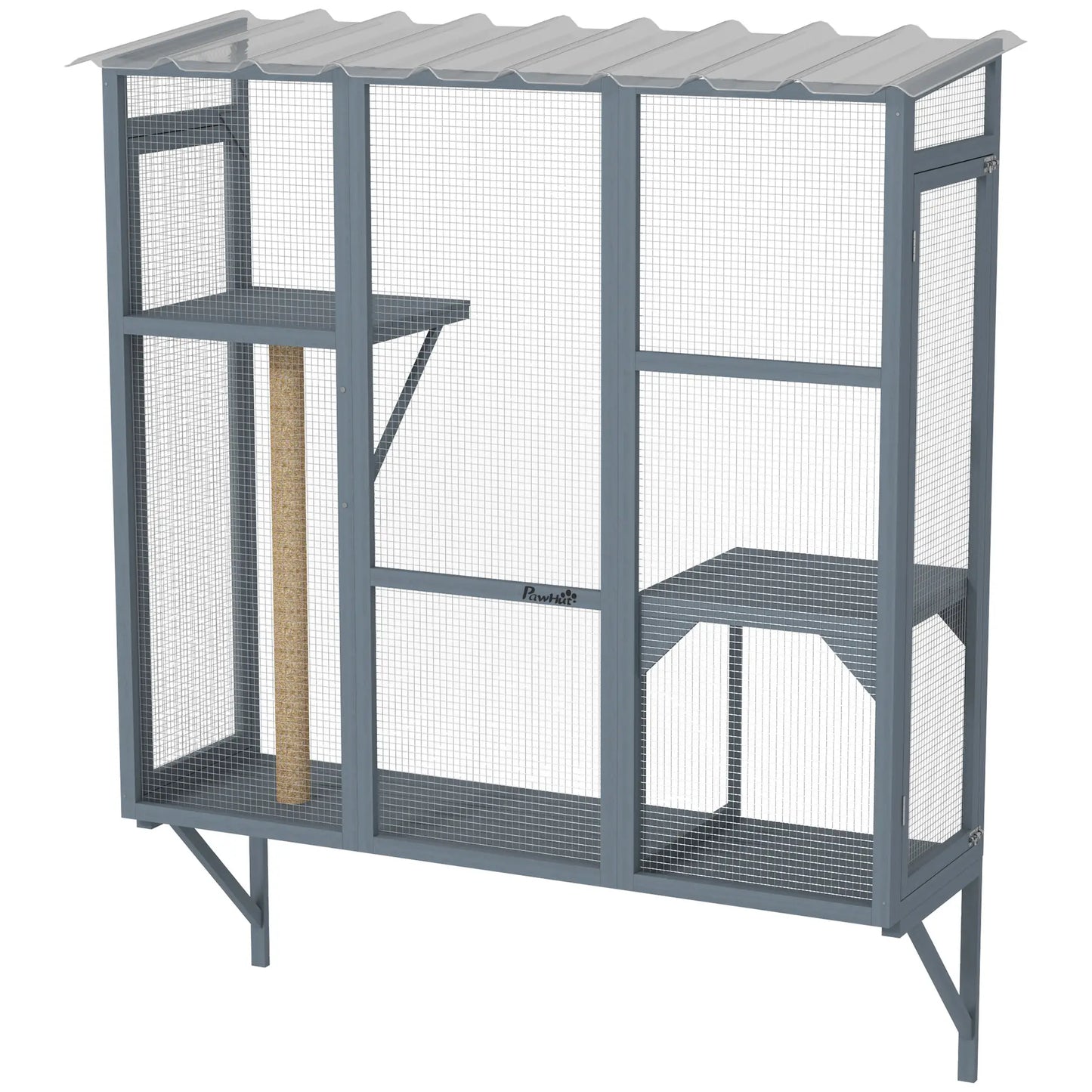 Wooden Catio Outdoor Enclosure, Large Size, Grey Outdoor Cat Enclosures Grey at Gallery Canada