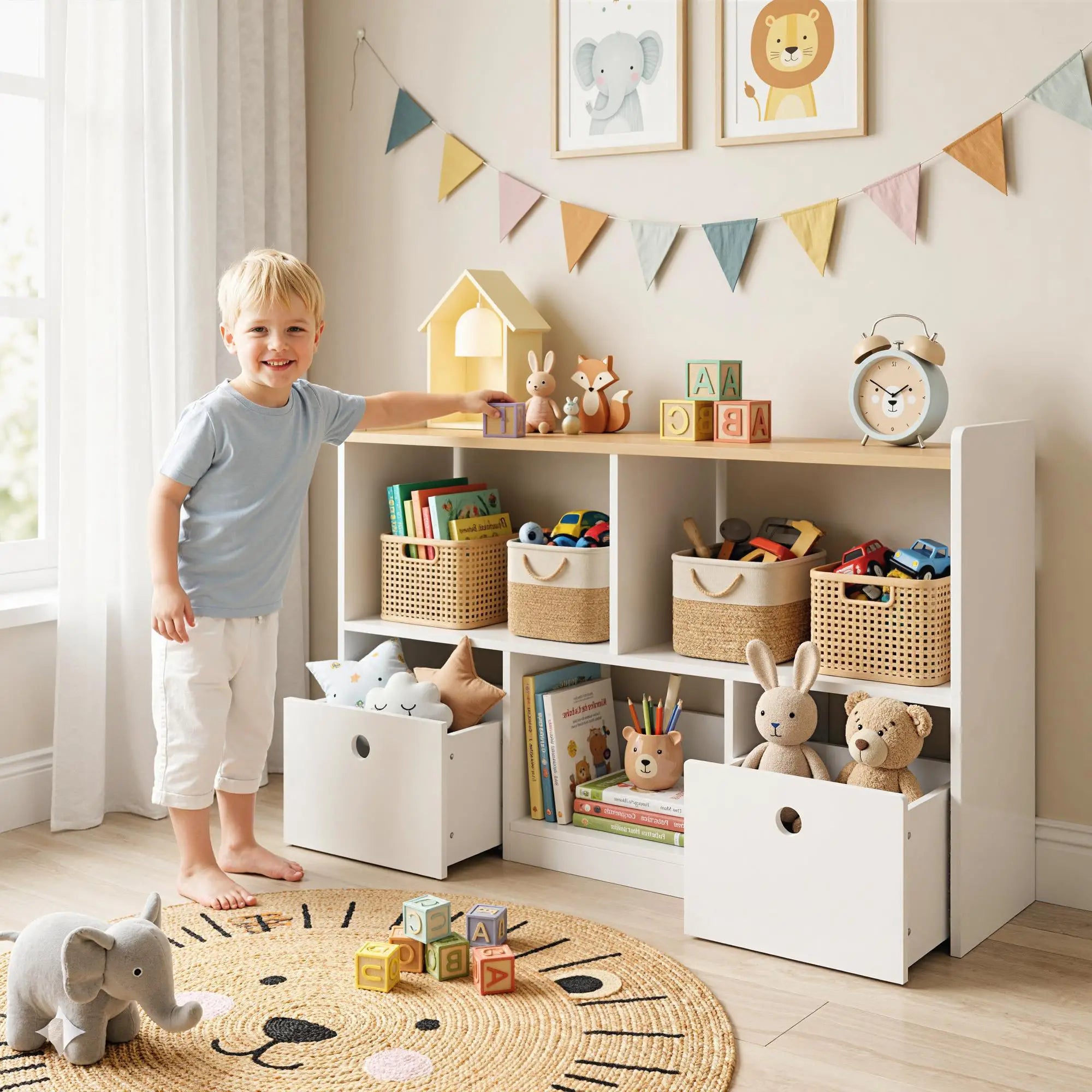 Toy Storage Organizer, 2 Drawers 3 Cubbies, White Baby & Kids Storage at Gallery Canada