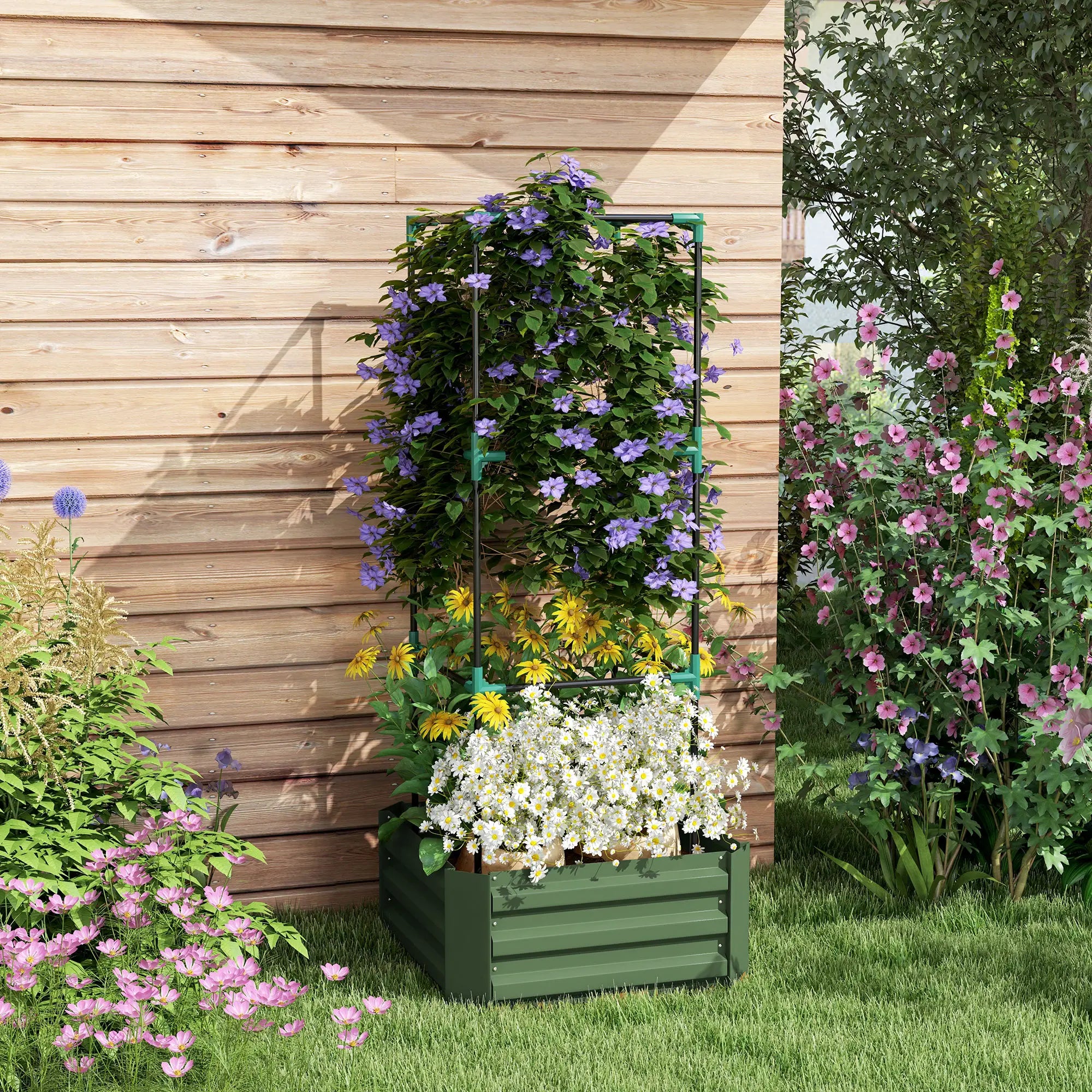 Galvanized Planter Box, Outdoor Raised Garden Bed, 3-Tier Trellis Tomato Cage Galvanized Planter Boxes at Gallery Canada