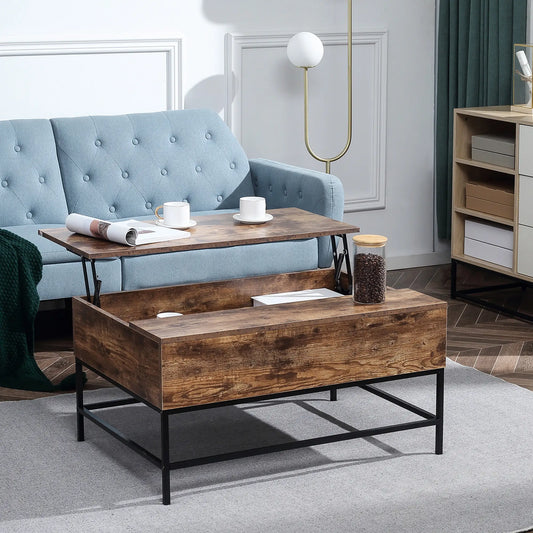 Lift Top Coffee Table, Hidden Storage, Living Room, Rustic Brown Coffee Tables Rustic Brown, Black at Gallery Canada