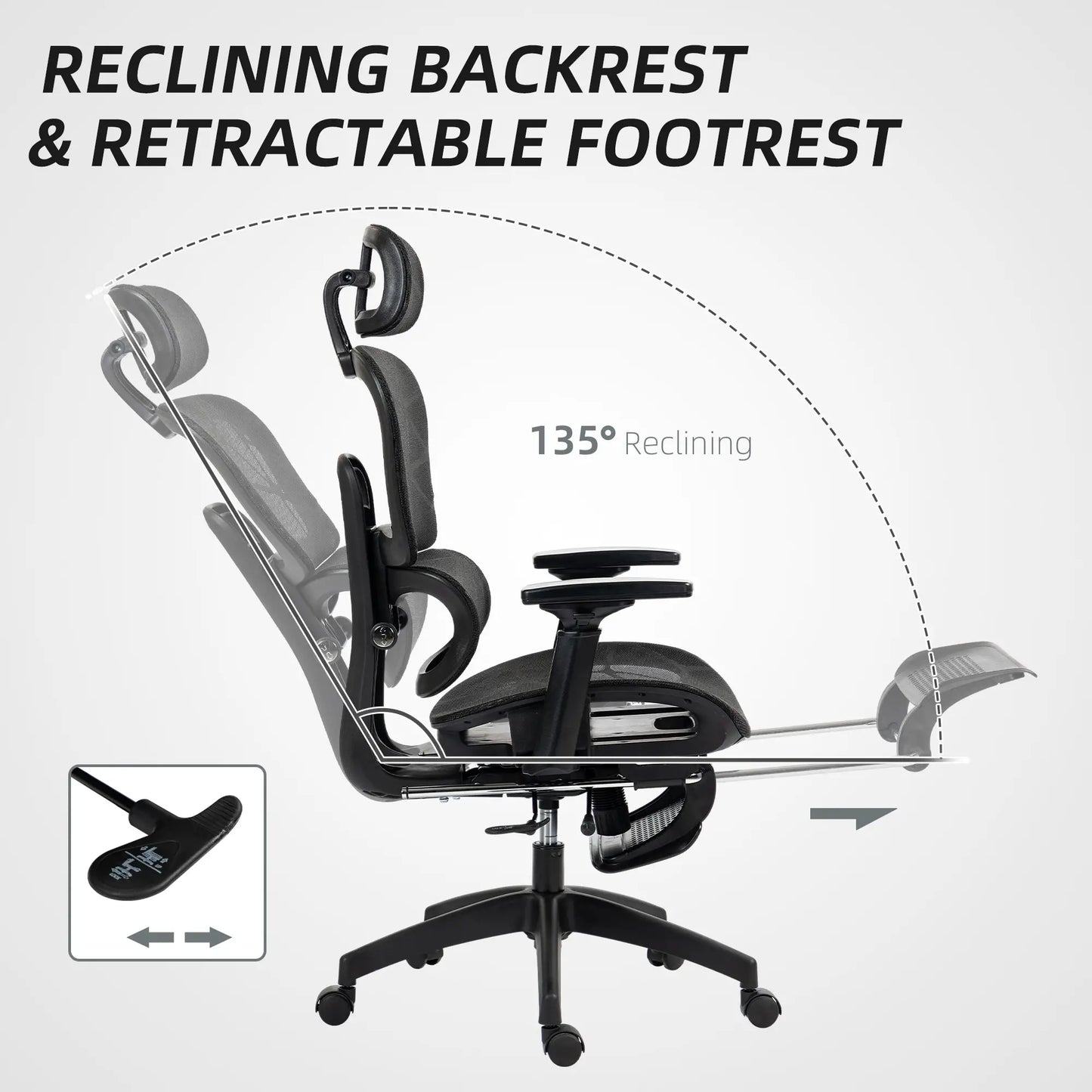 Mesh Office Chair, 3D Armrest, High Back, Lumbar Support, 135° Recline, Adjustable Headrest, Black Executive & Manager Chairs at Gallery Canada