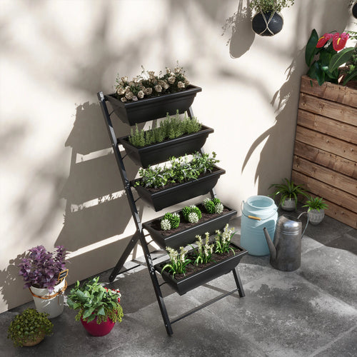 5-Tier Raised Garden Bed, 5 Planter Box, Outdoor Plant Stand, Black