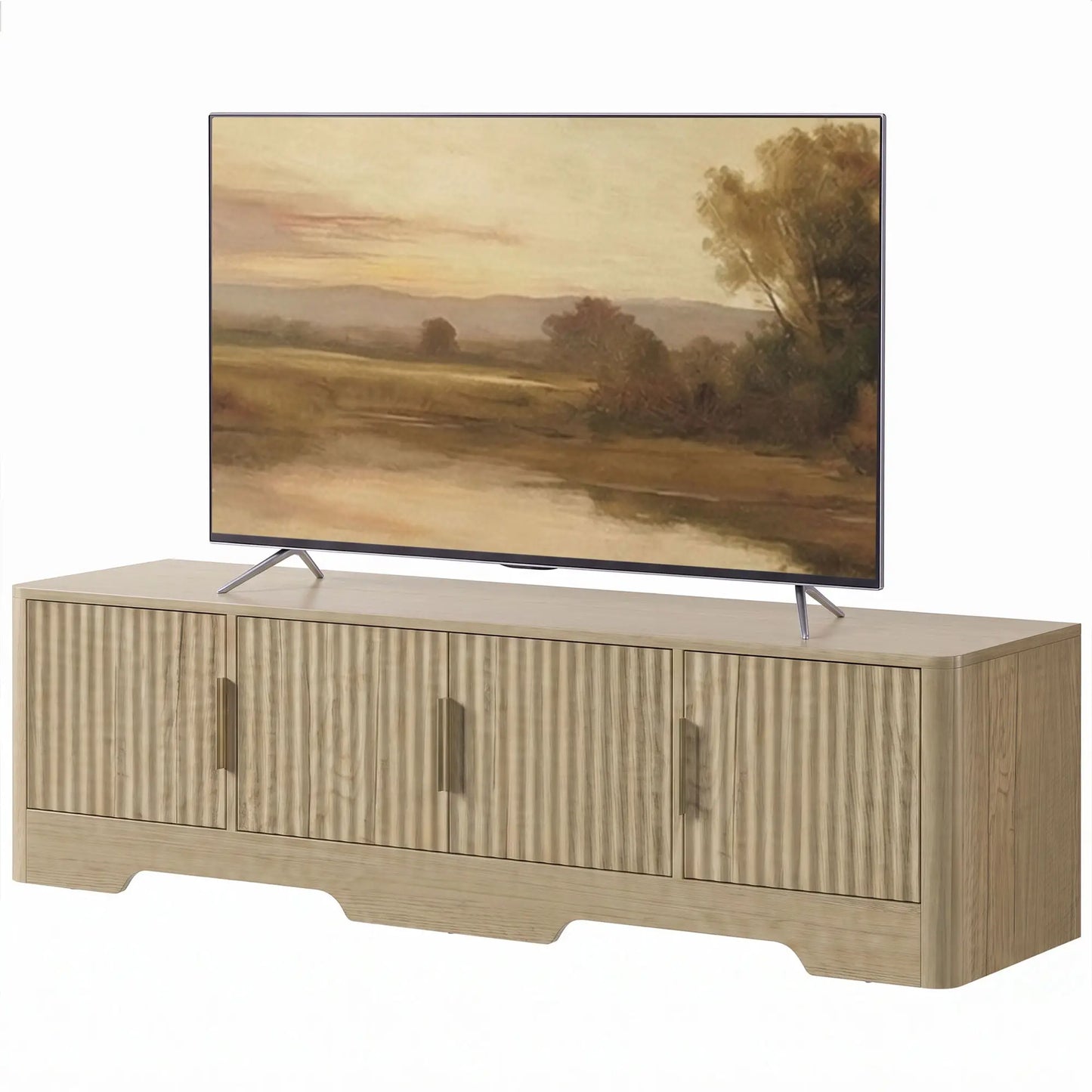 TV Stand for TVs up to 60", Modern Entertainment Center with Fluted Doors for Living Room, Oak