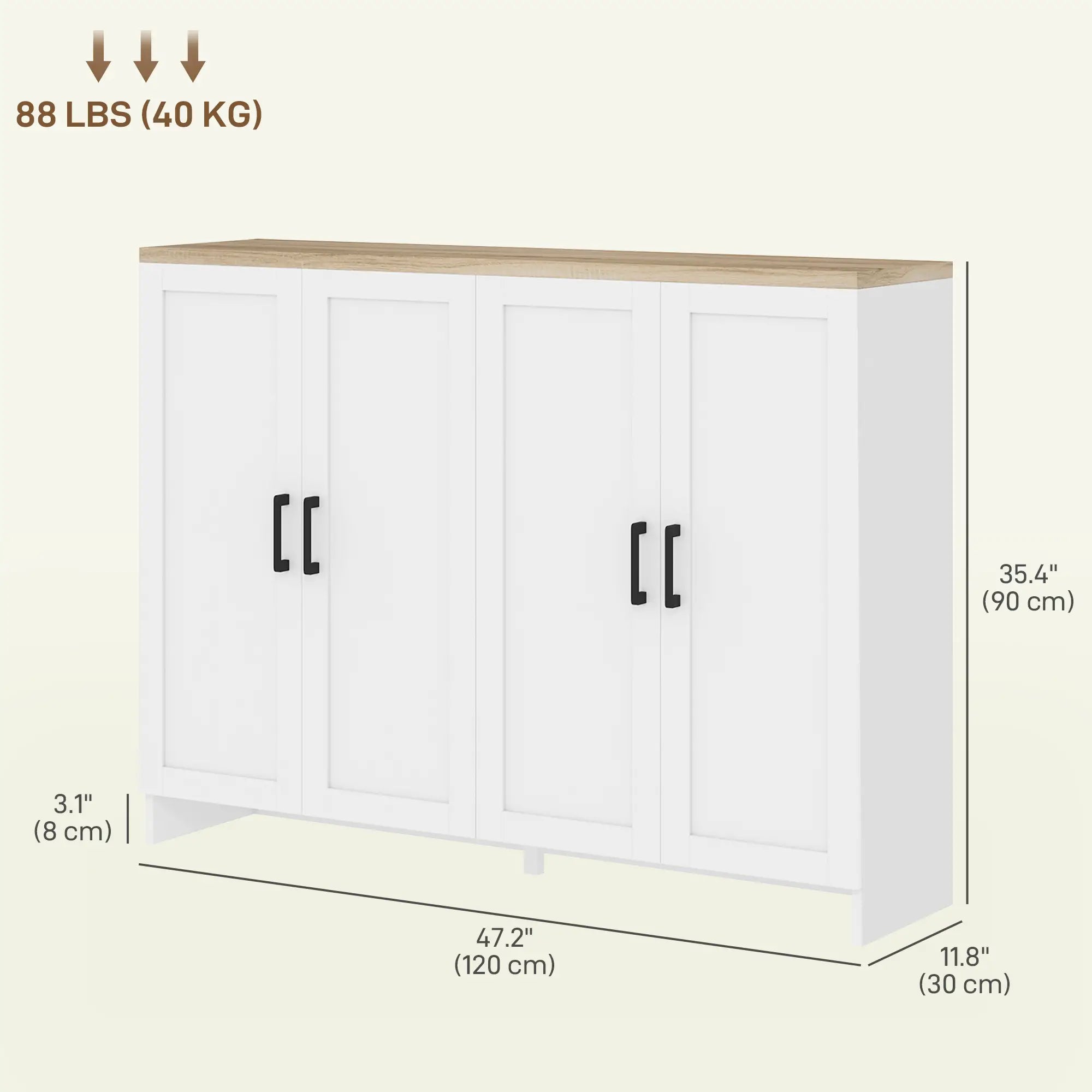 Modern Sideboard Buffet Cabinet, 4 Doors Adjustable Shelves, White Storage Cabinets at Gallery Canada