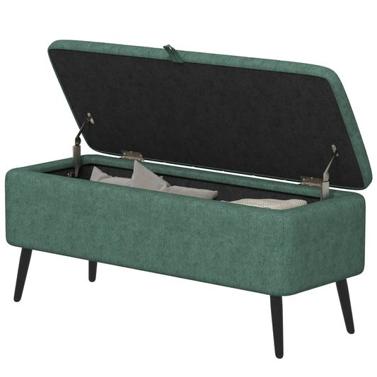 40" Ottoman with Storage, Linen Upholstered Bench, Dark Green Storage Ottomans & Benches Dark Green at Gallery Canada