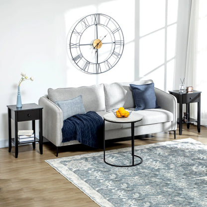 Side Table Set of 2, End Tables with Drawer, 2-Tier Nightstand, Black Side Tables at Gallery Canada
