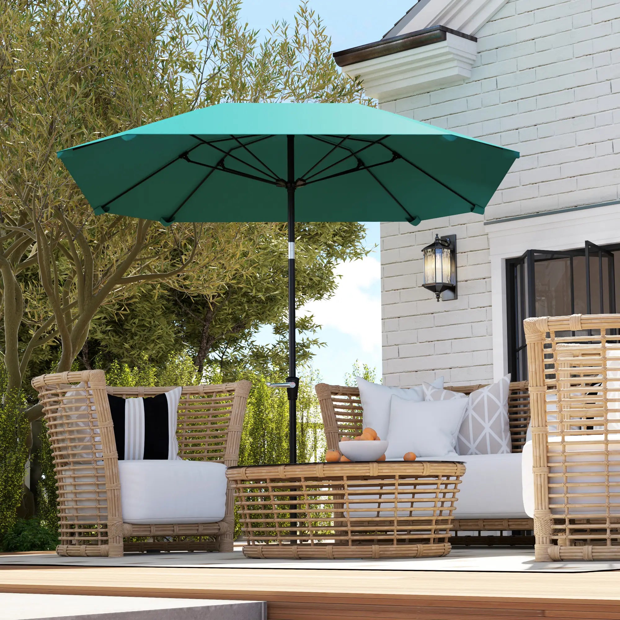7.6FT Aluminum Patio Umbrella, 8 Ribs, Crank Tilt, Sky Blue Sun Umbrellas at Gallery Canada