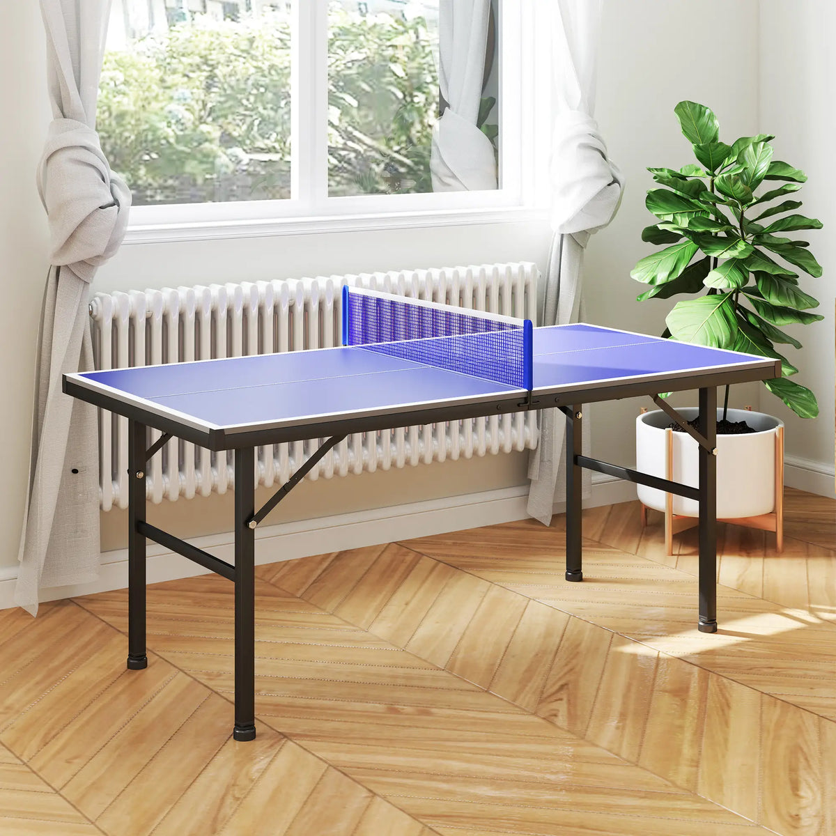 5' x 2.5' Mini Ping Pong Table, Foldable, Adjustable Feet, Blue Game Tables at Gallery Canada
