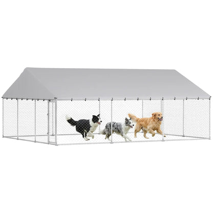 Galvanized Steel Dog Kennel With Roof, 19.7' x 14.8' x 7.9' Dog Kennels at Gallery Canada