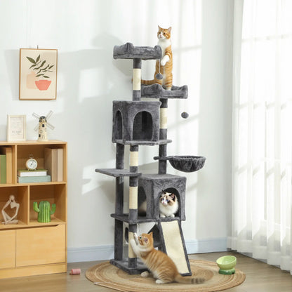 Cat Tree, 70 Inch Multi-Level Tower with Condos, Perches, Hammock, Dark Grey Cat Towers at Gallery Canada
