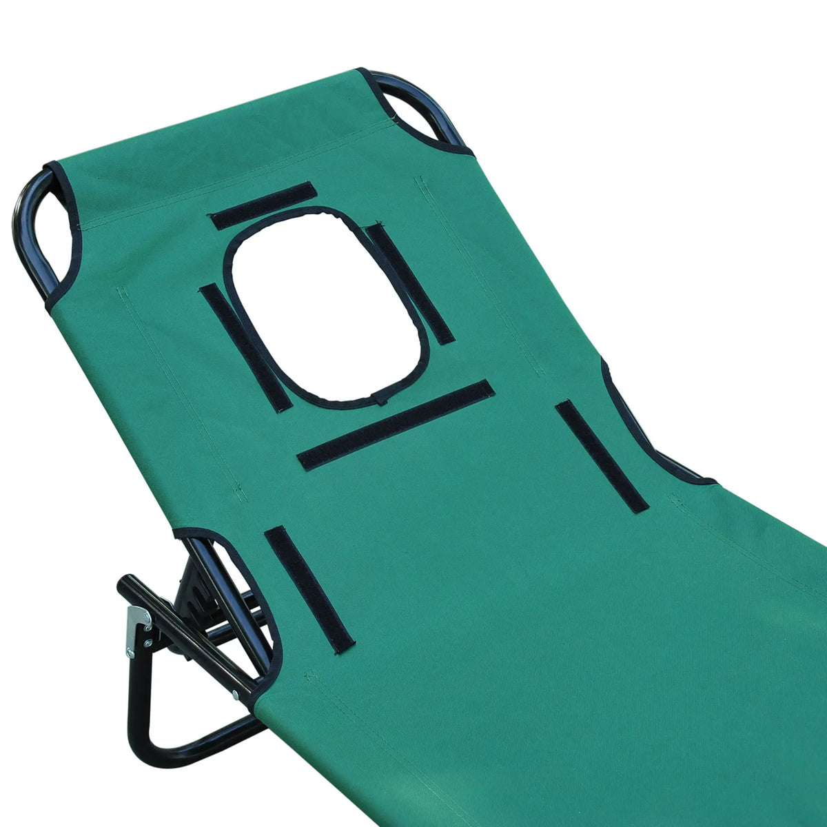 Folding Outdoor Lounge Chair, Portable Reclining Beach Lounger, Detachable Pillow, 3-Position Adjustable, Green